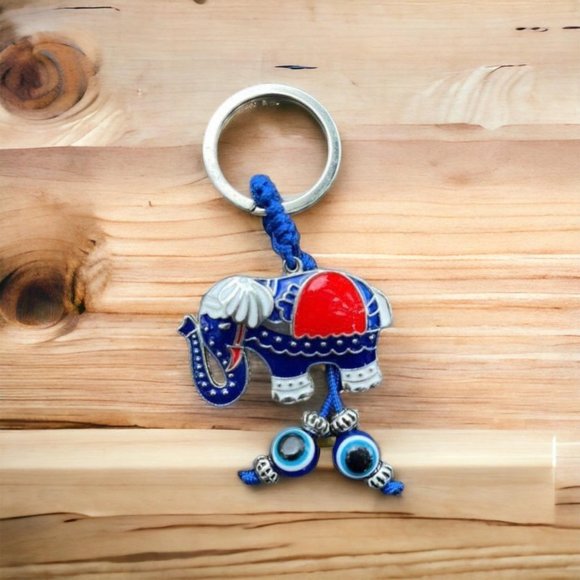 Stainless Steel Keychain Evil Eye Elephant Keychain Turkish Eye Small Gifts - Picture 1 of 4